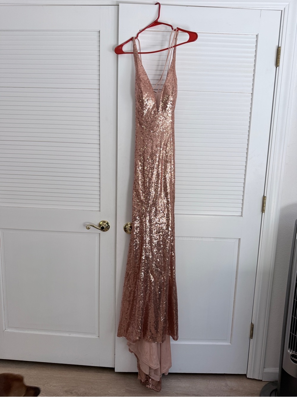 Dave & Johnny Rose Gold Sequin V-Neck Prom Dress - Picture 2 of 4